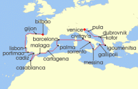 Cruise itinerary map for Oceania Cruises 20 Night Adriatic & Iberia Discovery Venice to Bilbao (126591)