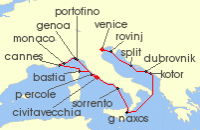 Cruise itinerary map for Windstar Cruises 15 Night Star Collector: Iconic Italy and Croatia (123728)