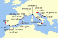 Cruise itinerary map for Windstar Cruises 23 Night Star Collector: Riviera Rhapsody (123715)