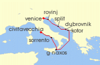 Cruise itinerary map for Windstar Cruises 8 Night Classic Italy & Dalmatian Coast (71972)
