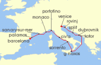 Cruise itinerary map for Windstar Cruises 15 Night Star Collector: Italian Trio (123719)