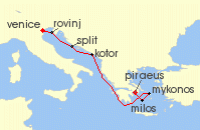 Cruise itinerary map for Explora Journeys 7 Night A Journey from Adriatic Allure to Sculptured Aegean Seascapes (136149)