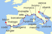 Cruise itinerary map for Viking Cruises 21 Night New! Adriatic & Mediterranean Discovery (131926)