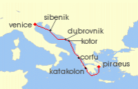 Cruise itinerary map for Viking Cruises 7 Night Venice, The Adriatic & Greece (139278)