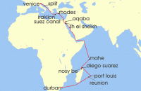Cruise itinerary map for MSC Cruises 26 Night MSC Grand Voyages (129434)
