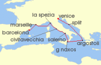 Cruise itinerary map for Oceania Cruises 10 Night Venetian Sunset Venice to Barcelona (138782)