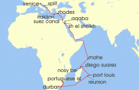 Cruise itinerary map for MSC Cruises 29 Night MSC Grand Voyages (142468)