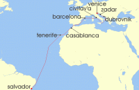 Cruise itinerary map for MSC Cruises 17 Night MSC Grand Voyages (128379)