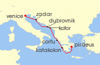 Cruise itinerary map for Viking Cruises 7 Night Venice, The Adriatic & Greece (139279)
