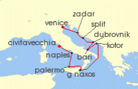 Cruise itinerary map for Silversea Cruises 10 Night Fusina (Venice) To Civitavecchia (Rome) (120594)