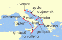 Cruise itinerary map for Silversea Cruises 12 Night Fusina (Venice) To Civitavecchia (Rome) (134357)
