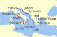 Cruise itinerary map for Windstar Cruises 16 Night Star Collector: A Winter Muse in the Mediterranean (122092)