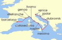 Cruise itinerary map for Windstar Cruises 15 Night Star Collector: Winter in Europes Rivieras & Croatia (121273)