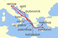 Cruise itinerary map for Costa Cruises 14 Night Mediterranean from Marghera / Venice (140335)