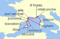 Cruise itinerary map for Silversea Cruises 12 Night Nice To Nice (140511)