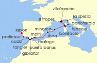 Cruise itinerary map for Star Clippers 20 Night Grand Voyage: Nice To Lisbon (128559)