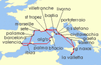 Cruise itinerary map for Silversea Cruises 24 Night Nice To Nice (139620)