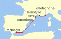 Cruise itinerary map for Silversea Cruises 5 Night Nice To Malaga (Costa Del Sol) (137031)
