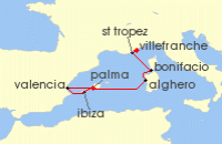 Cruise itinerary map for Silversea Cruises 7 Night Nice To Palma De Mallorca (137029)