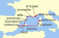 Cruise itinerary map for Silversea Cruises 12 Night Nice To Nice (126429)