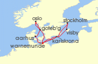 Cruise itinerary map for AIDA 10 Nacht Stadte der Ostsee ab Warnemunde 2 (123070)