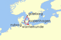 Cruise itinerary map for AIDA 4 Nacht Kurzreise nach Danemark & Schweden ab Warnemunde (134637)