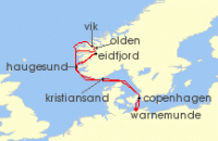 Cruise itinerary map for AIDA 9 Nacht Norwegens Fjorde ab Warnemunde 1 (123081)