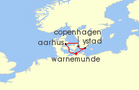 Cruise itinerary map for AIDA 4 Nacht Kurzreise nach Danemark & Schweden ab Warnemunde (134624)
