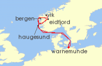 Cruise itinerary map for AIDA 7 Nacht Norwegens Fjorde ab Warnemunde (123154)