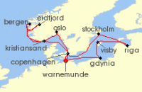 Cruise itinerary map for MSC Cruises 14 Night Northern Europe (139406)