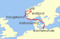 Cruise itinerary map for AIDA 7 Nacht Norwegens Fjorde ab Warnemunde (113965)