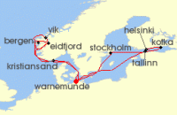 Cruise itinerary map for AIDA 14 Nacht Highlights der Nord- und Ostseekuste 2 (134657)