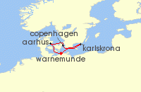 Cruise itinerary map for AIDA 4 Nacht Kurzreise nach Schweden & Danemark ab Warnemunde (123057)