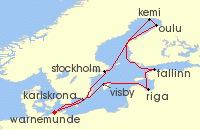 Cruise itinerary map for AIDA 12 Nacht Scharengarten der Ostsee ab Warnemunde (123074)