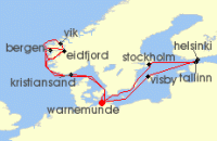 Cruise itinerary map for AIDA 14 Nacht Highlights der Nord- und Ostseekuste 2 (123148)