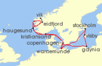 Cruise itinerary map for AIDA 14 Nacht Highlights der Nord- und Ostseekuste 1 (113983)