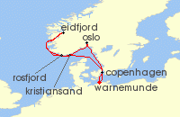 Cruise itinerary map for MSC Cruises 7 Night Northern Europe (139411)