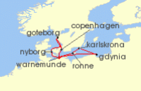 Cruise itinerary map for AIDA 9 Nacht Schweden & Danemark mit Polen ab Warnemunde (128609)