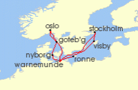 Cruise itinerary map for AIDA 10 Nacht Stadte der Ostsee ab Warnemunde 2 (123073)