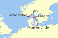 Cruise itinerary map for TUI Cruises 6 Nachte - Zu Besuch In Norwegens Stadten - Ab/Bis Warnemunde (128762)