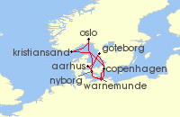 Cruise itinerary map for AIDA 9 Nacht Schweden & Danemark ab Warnemunde (134632)