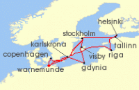 Cruise itinerary map for AIDA 14 Nacht Highlights der Ostseekuste ab Warnemunde (135962)