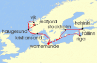 Cruise itinerary map for AIDA 14 Nacht Highlights der Nord- und Ostseekuste 2 (123143)