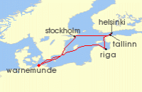 Cruise itinerary map for AIDA 7 Nacht Ostsee ab Warnemunde 1 (102814)