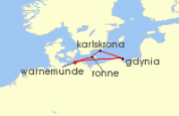 Cruise itinerary map for AIDA 4 Nacht Kurzreise nach Danzig & Bornholm ab Warnemunde (123080)