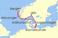 Cruise itinerary map for MSC Cruises 7 Night Northern Europe (140273)