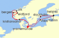 Cruise itinerary map for AIDA 14 Nacht Highlights der Nord- und Ostseekuste 2 (124255)