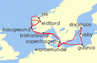 Cruise itinerary map for AIDA 14 Nacht Highlights der Nord- und Ostseekuste 1 (123157)