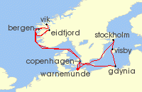 Cruise itinerary map for AIDA 14 Nacht Highlights der Nord- und Ostseekuste 1 (113989)