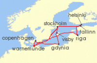 Cruise itinerary map for AIDA 13 Nacht Highlights der Ostseekuste ab Warnemunde 2 (124231)